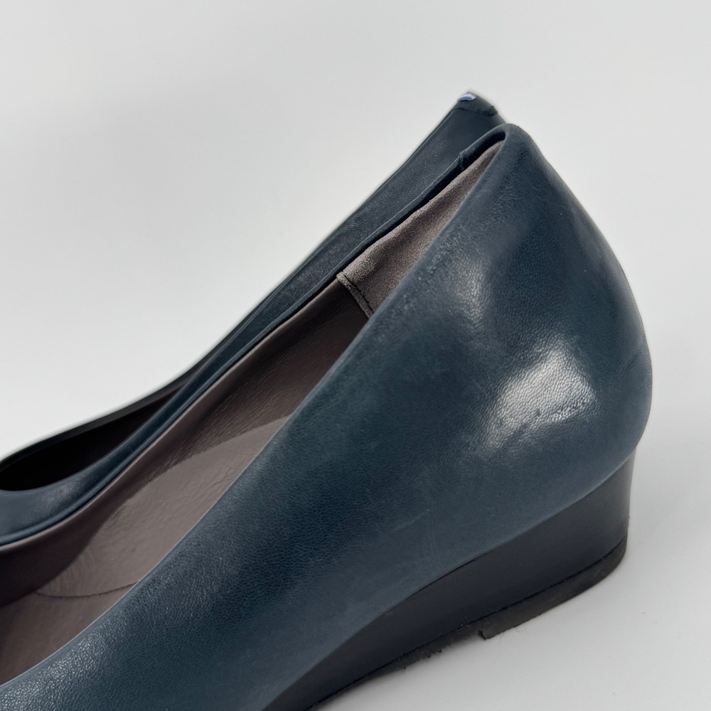 SAS Scarlett Peep Toe‎ Wedge Pump Blue Leather Women's 8 Wide Made in Italy - Picture 6 of 14